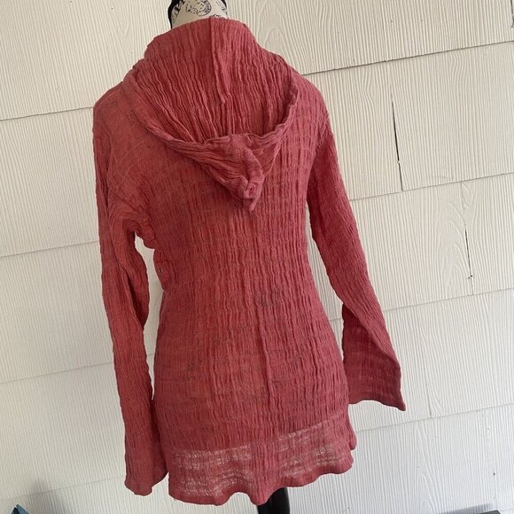 Chico’s Deep V-Neck Sheer Linen Scurunchy Hoodie Legenlook Women's Size 0 (H6) - Picture 5 of 13